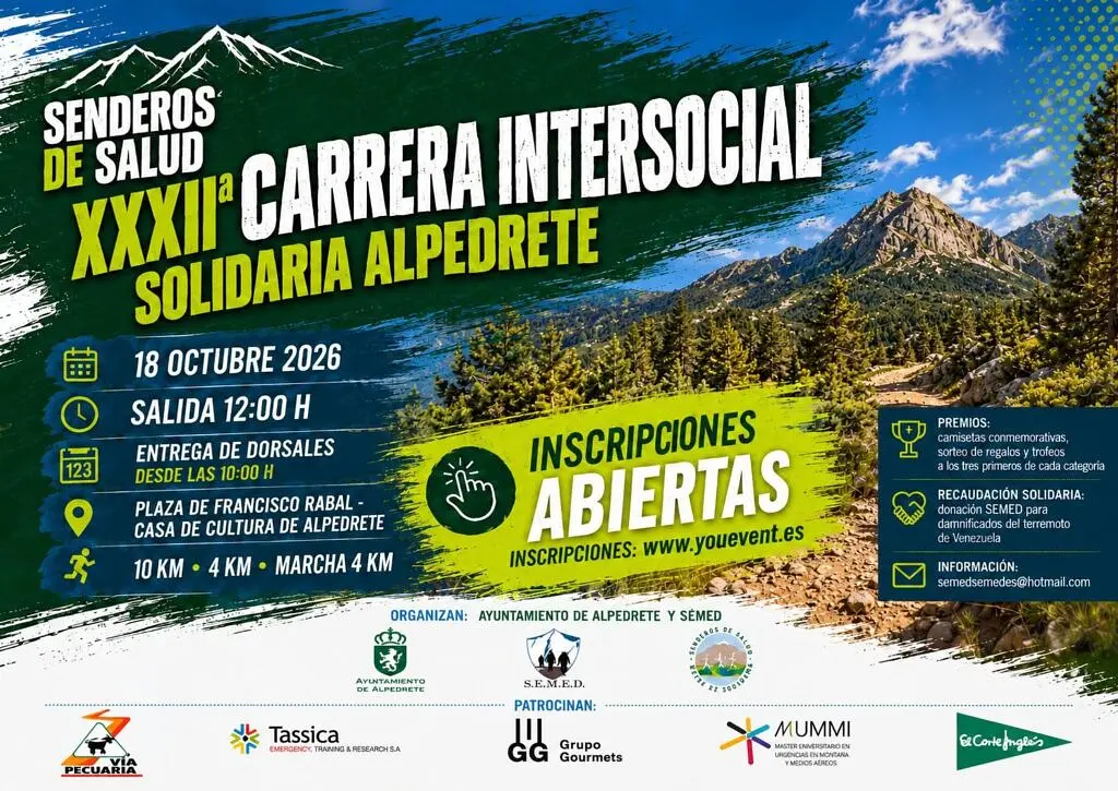 Cartel de la XXXII Carrera Intersocial Solidaria de Alpedrete (18 de octubre de 2026)