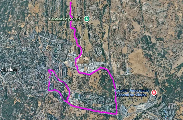 Recorrido de la carrera de 10 km sobre vista aérea de Alpedrete