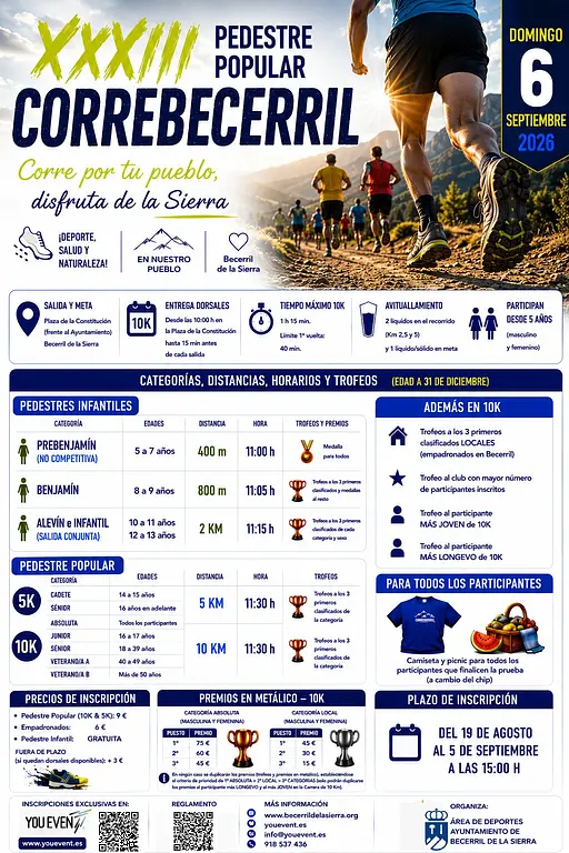 Cartel de la XXXIII Pedestre Popular Correbecerril (6 de septiembre de 2026)