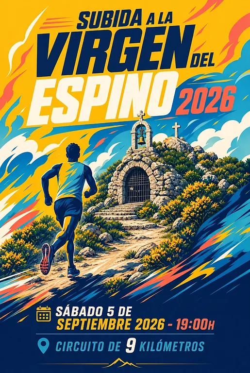 Cartel de la Subida a la Virgen del Espino 2026 (5 de septiembre, 19:00, circuito de 9 km)