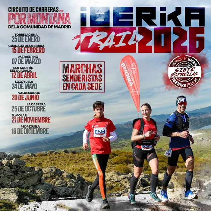 Cartel del circuito Iberika Trail 2026, que termina en Pedrezuela el 19 de diciembre