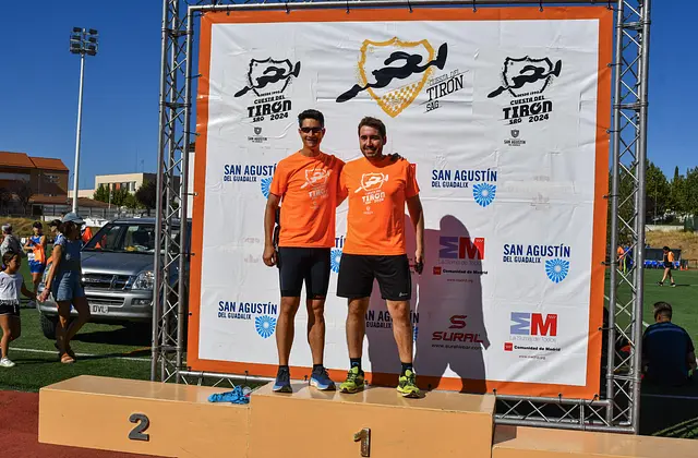 Podium at the 2024 Cuesta del Tirón beside the athletics track