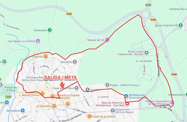 The 2026 5 km circuit, starting and finishing in central Valdemorillo; the 10 km is two laps